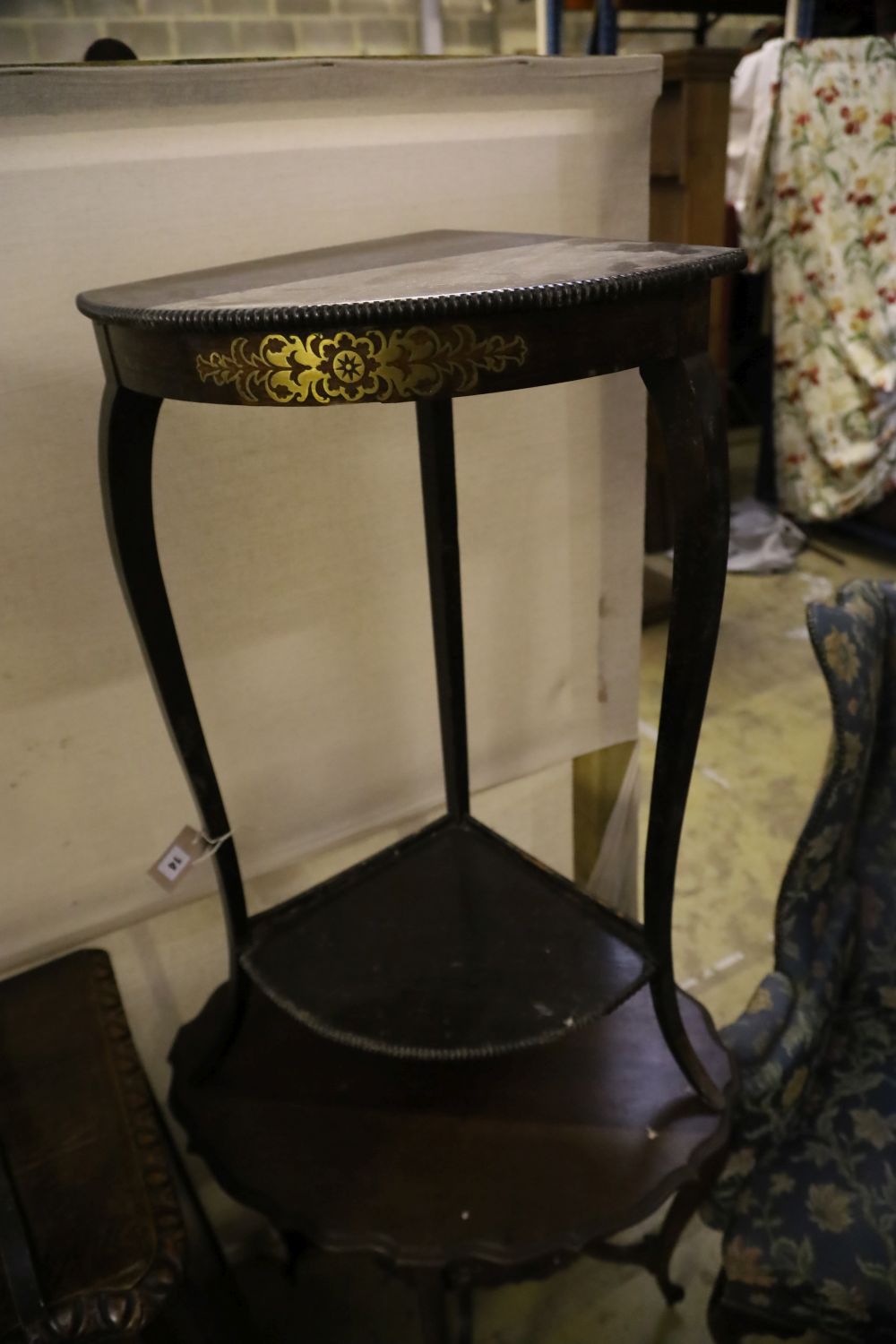 A late Victorian oval mahogany centre table, width 74cm, together with a folding table and a corner table